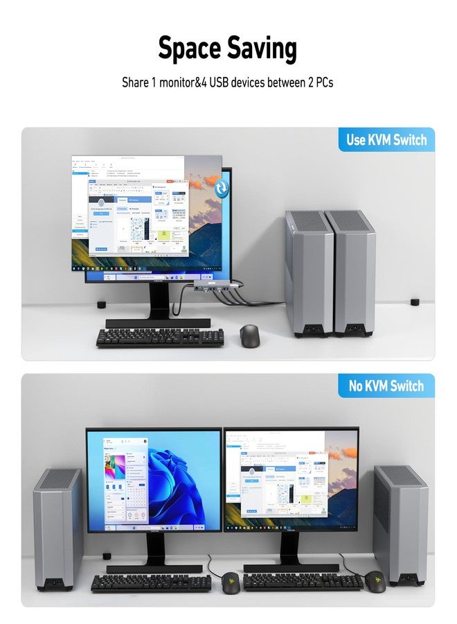 بنفي مفتاح BENFEI USB 3.0 HDMI KVM (8K@60Hz) مزود بـ 4 منافذ USB 3.0 لتوصيل جهازَي كمبيوتر وشاشة ولوحة مفاتيح وفأرة معًا. - Image 2